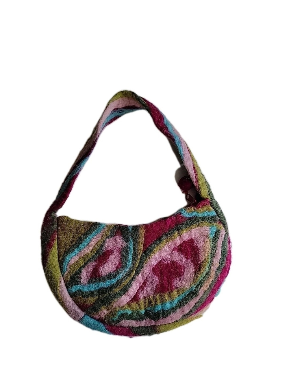 Rising Tide Multicolor Felt Shoulder Bag in Pink, Green, Blue & Tan